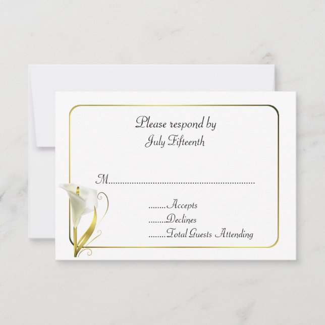 Blanc et or avec Calla Lily Wedding Carte RSVP (Devant)