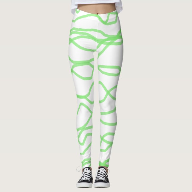 Blanc et vert citron vert Squiggly Leggings Abstra (Devant)