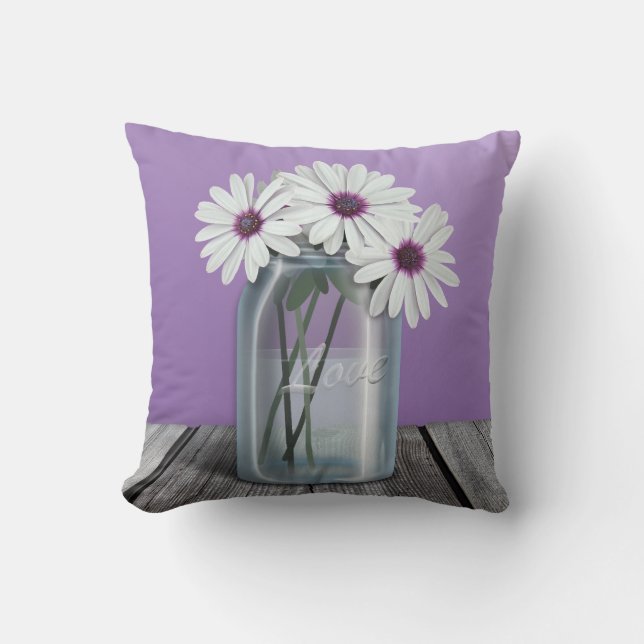 Blanc et violet marguerite violet Coussin de pot M (Recto)
