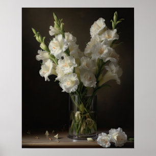 Blanc Gladiolus Fleurs Art Imprimer Poster