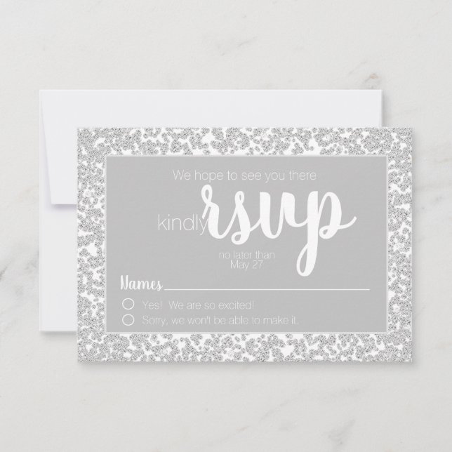 Blanc Gris Informel Diamant Pailleté Mariage RSVP (Devant)