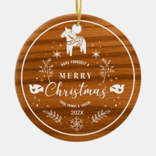 Blanc Joyeux ornement de Noël en acajou bois