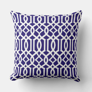 Blanc Marine bleu Marocain Trellis Décor Coussin