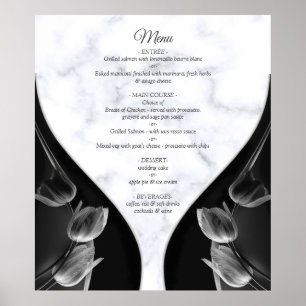 Blanc moderne - Marbre Noir Abstrait Menu Poster