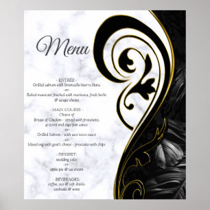 Blanc moderne - Marbre Noir Abstrait Menu Poster