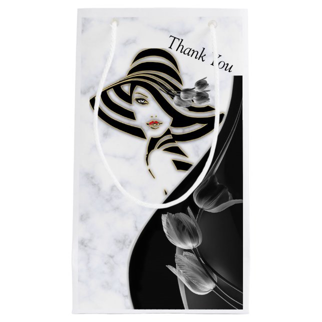 Blanc moderne - Marbre noir Abstrait sac cadeau (Devant)