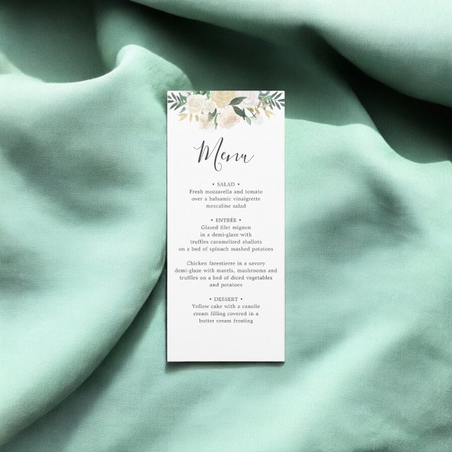 Blanc Neutre Aquarelle Floral Menu Mariage (Créateur téléchargé)