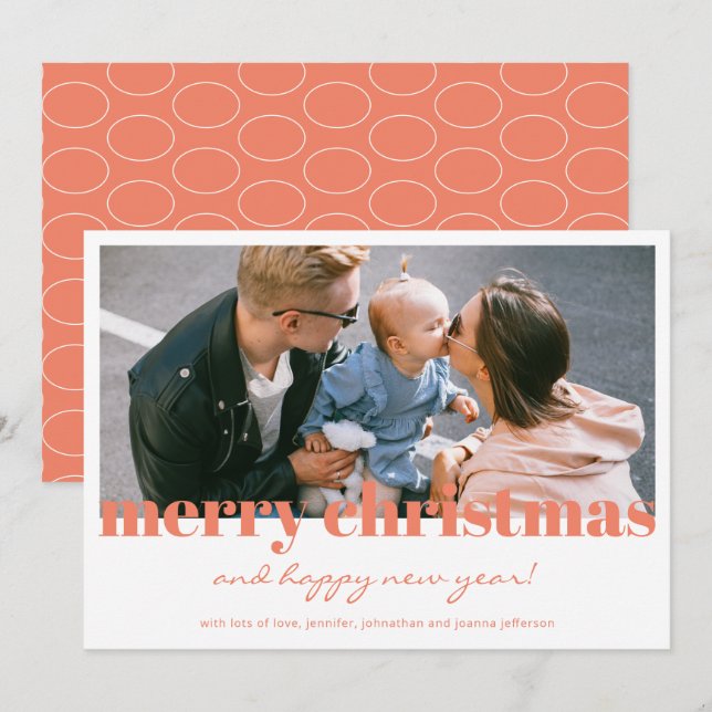 Blanc Orange Joyeux Noël Carte photo moderne (Devant / Derrière)