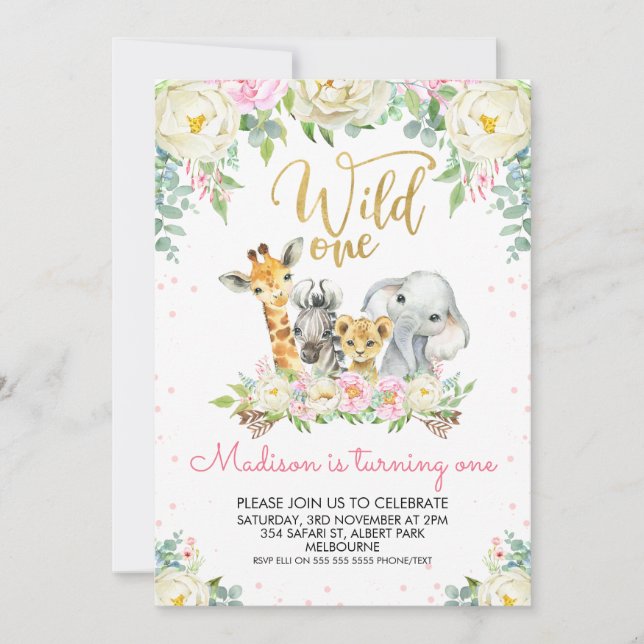 Blanc rose floral Wild Un Anniversaire Invitation (Devant)