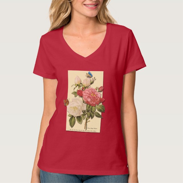Blanc rose Vintage Roses botaniques TShirt (Devant)