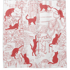 Blanc Rouge Français Chat Paris Café Douche Rideau