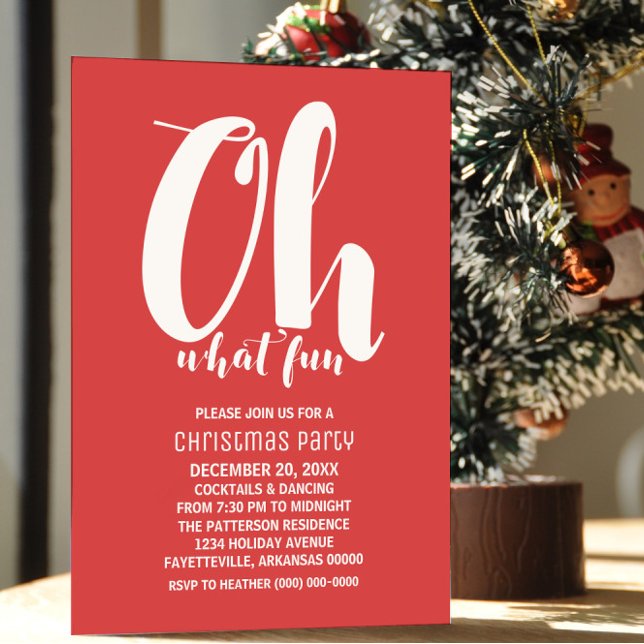 Blanc Rouge Oh Quel Amusant Invitation de fête de  (White and Red Oh What Fun Holiday Party Invite)
