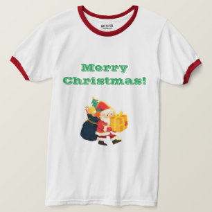 Blanc/Rouge T-Shirt à manches à col boule avec voe