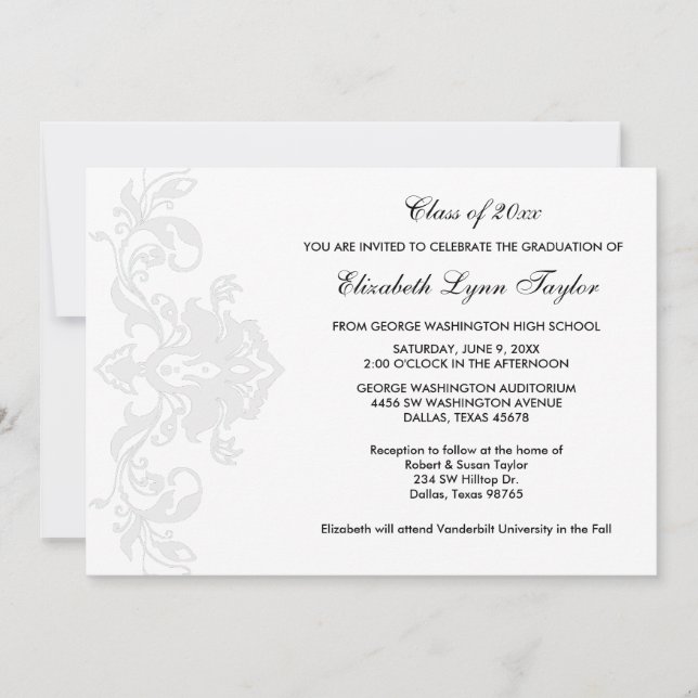 Blanc sur blanc Faire-part de diplôme (Devant)