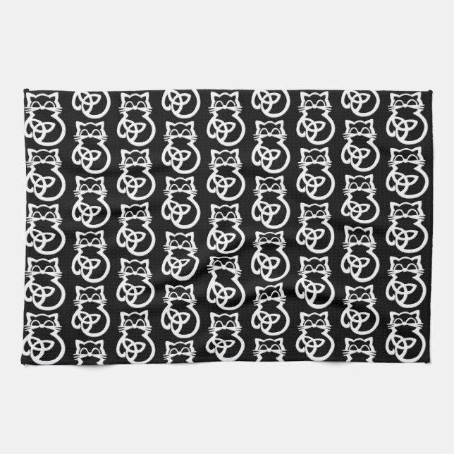 Blanc Trinity Knot Celtic Chat Serviette de cuisin (Horizontal)