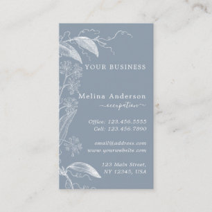 Blanc Vintage Botanique Dusty Blue Carte de visite