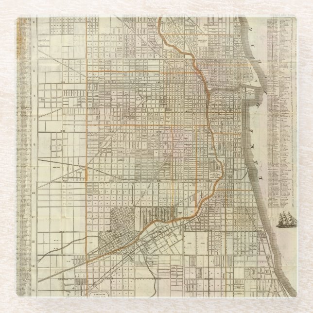 Blanchards Führerkarte von Chicago 2 Glasuntersetzer (Vorderseite)