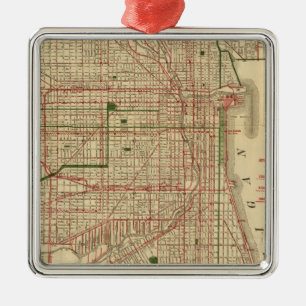 Blanchards Karte von Chicago Silbernes Ornament