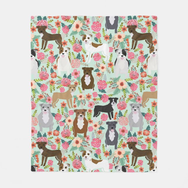 Blanche florale de Pitbull - couverture de chien,  (Devant)