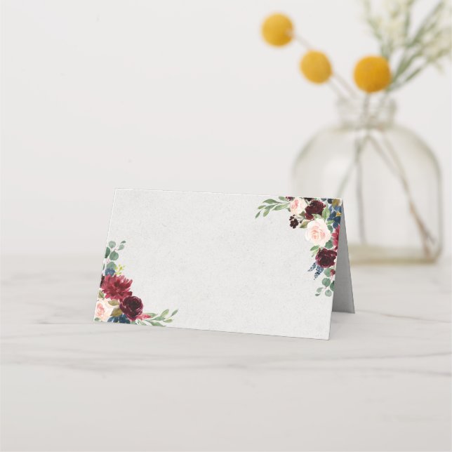 Blanche Hochzeitslehre der Marine und Marsala Platzkarte (Vorderseite)