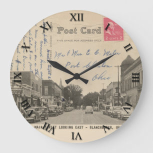 Blanchester Ohio Postcard Clock - Main Street 1951 Große Wanduhr