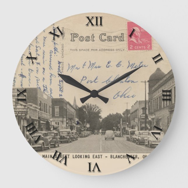 Blanchester Ohio Postcard Clock - Main Street 1951 Große Wanduhr (Vorderseite)