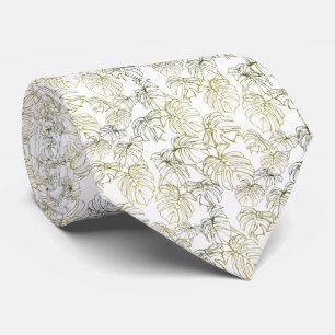 blanco con hojas verdes dispersas krawatte