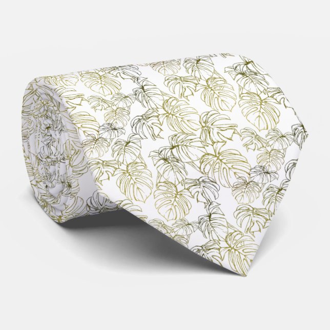 blanco con hojas verdes dispersas krawatte (Gerollt)