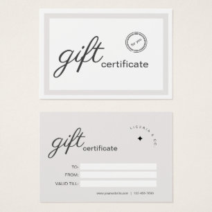 Blancs Beige Minimaliste Certificat Cadeau Profess