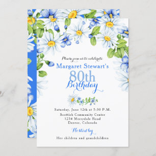 Blancs Bleu Daisy 80e anniversaire Invitation