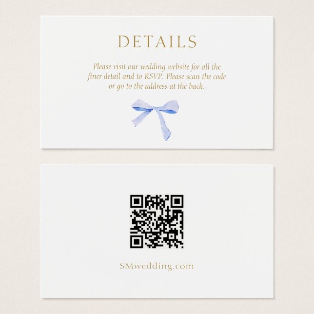 Blancs | Détails du Mariage de ruban bleu Code QR (Devant & derrière)