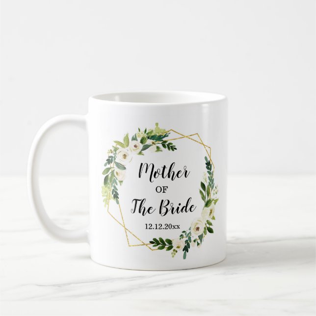 Blancs Floral Mère de la mariée Mariage Mug (Gauche)