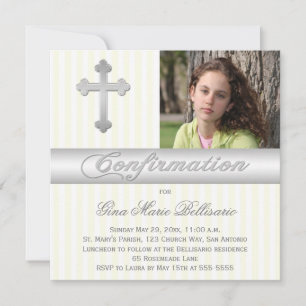 Blancs Jaune Confirmation Photo Invitation