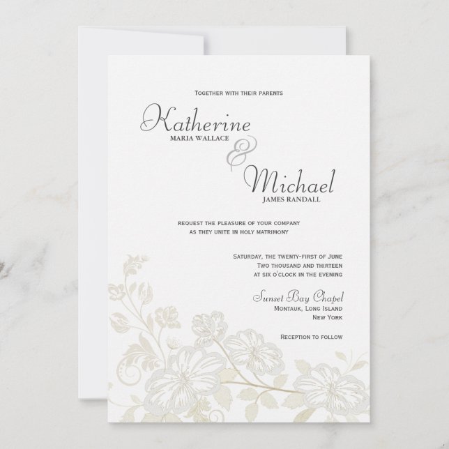 Blancs sur les invitations aux mariages floraux (Devant)