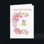 Blank 80th Birthday Cherry Blossom & Hummingbird Karte<br><div class="desc">Blank Birthday Cherry Blossom & Hummingbird</div>