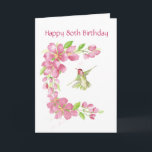 Blank 80th Birthday Cherry Blossom & Hummingbird Karte<br><div class="desc">Blank Birthday Cherry Blossom & Hummingbird</div>