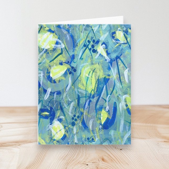 Blank Abstrakt Blue Modern Art Faltkarte (Modern Art Blank Note Cards by Artist © Cathy Thompson. Useful for any occasion or correspondence.)