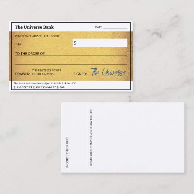 Blank Abundance Karo Gold Gesetz der Attraktion Visitenkarte (Vorne/Hinten)