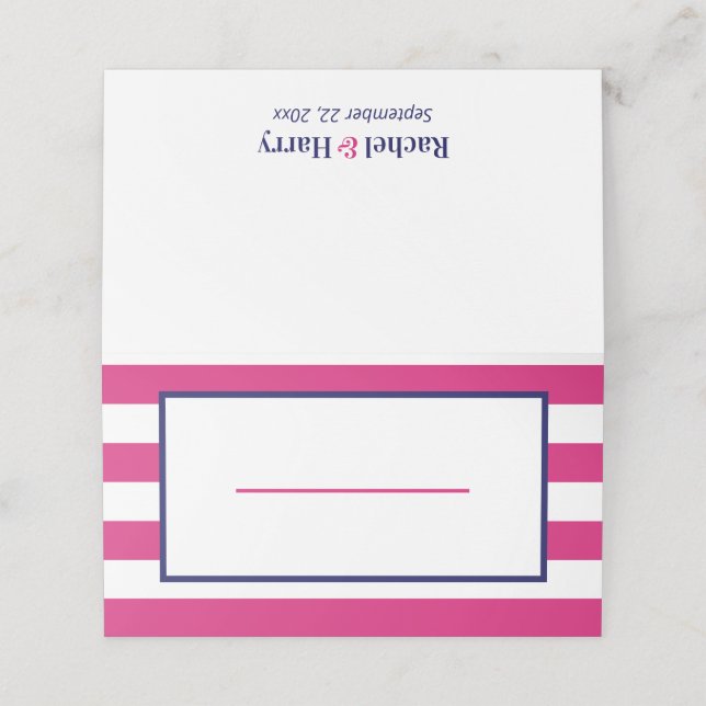 Blank, blau und heiß rosa Streifen Platzkarte (Außenseite Aufgefaltet)