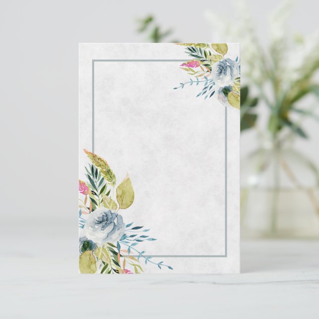 Blank Blue Aquarell Blütenhochzeit Einladung (Stehend Vorderseite)