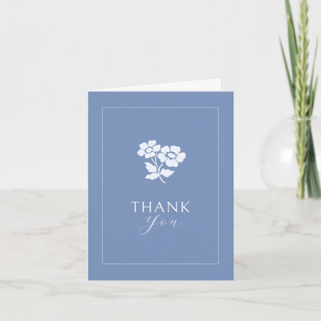 Blank | Blue Floral gefaltet Danke Hochzeit (Vorderseite)