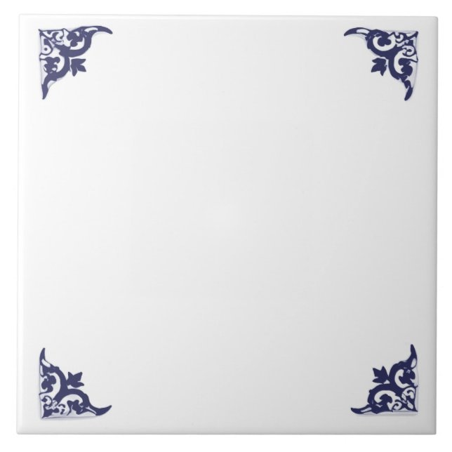 Blank Blue White Delft Ox Head Corner Geblüht Fliese (Vorderseite)