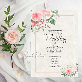 Blank Blush rosa Aquarellfarben Blütenhochzeit Inv Einladung