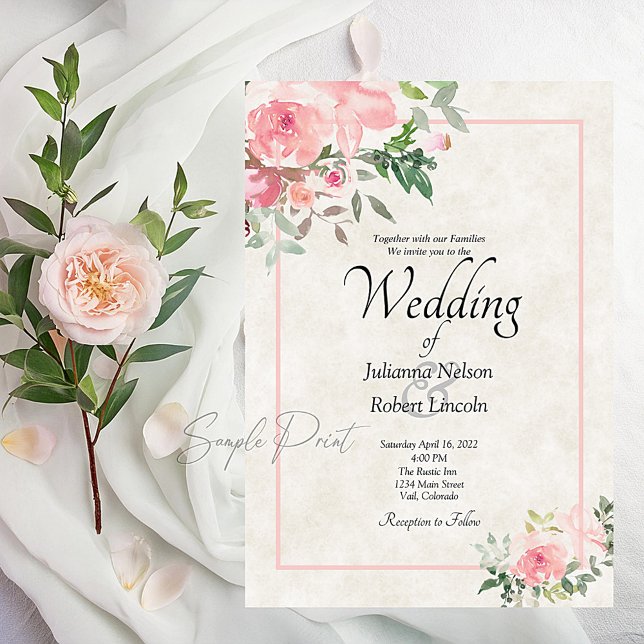 Blank Blush rosa Aquarellfarben Blütenhochzeit Inv Einladung (Von Creator hochgeladen)
