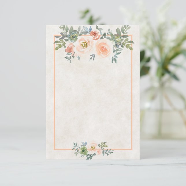Blank Budget Blush und grüne Blumen Hochzeit Invi Einladung (Stehend Vorderseite)