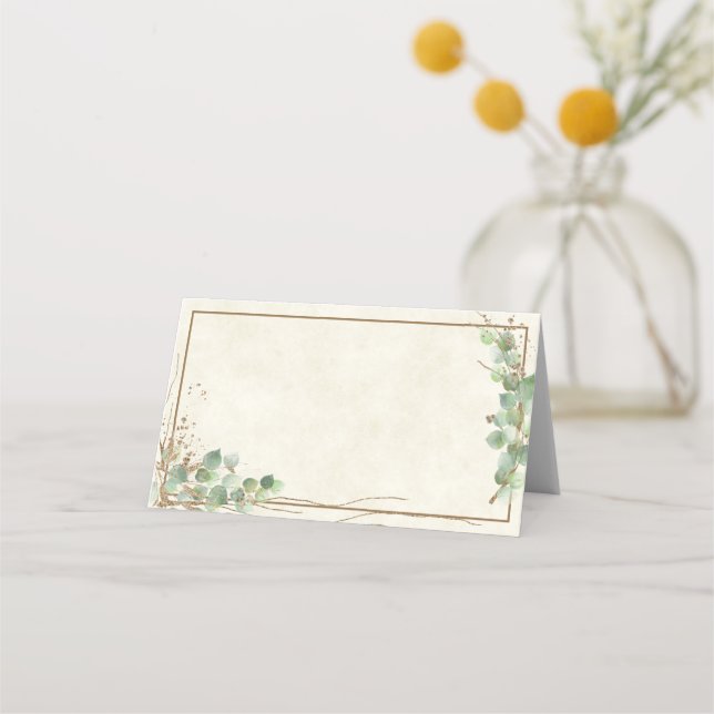 Blank Budget Eukalyptus und Goldhochzeit Platzkarte (Vorderseite)
