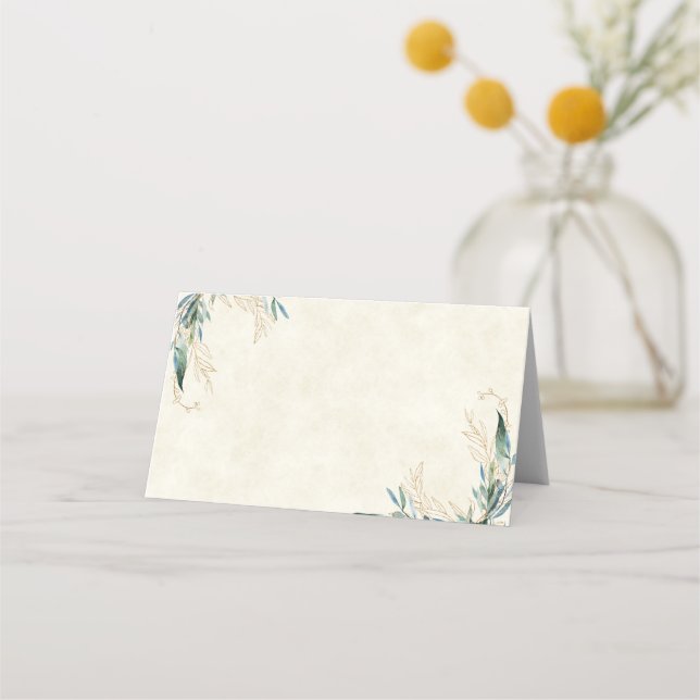 Blank Budget Eukalyptus und Goldhochzeit Platzkarte (Vorderseite)