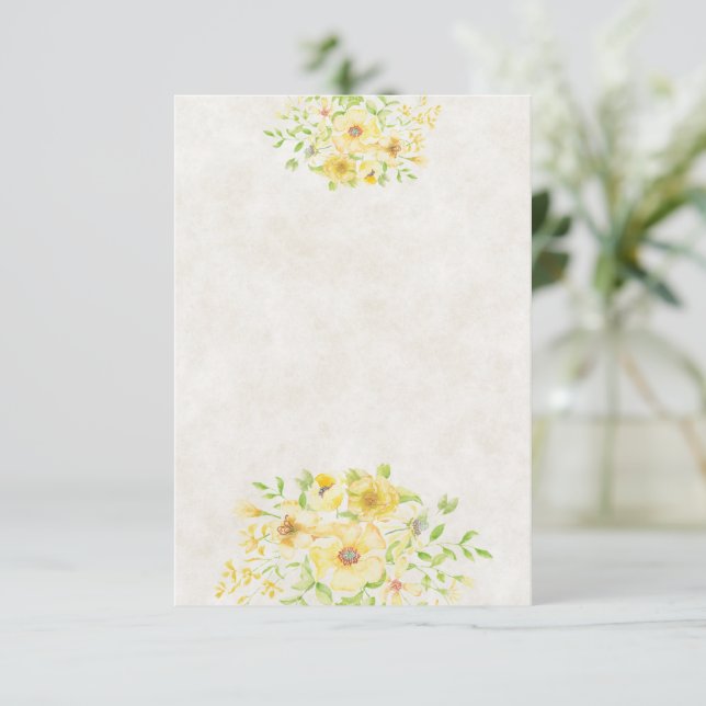 Blank Budget Gelbe Blumenhochzeit Einladung (Stehend Vorderseite)