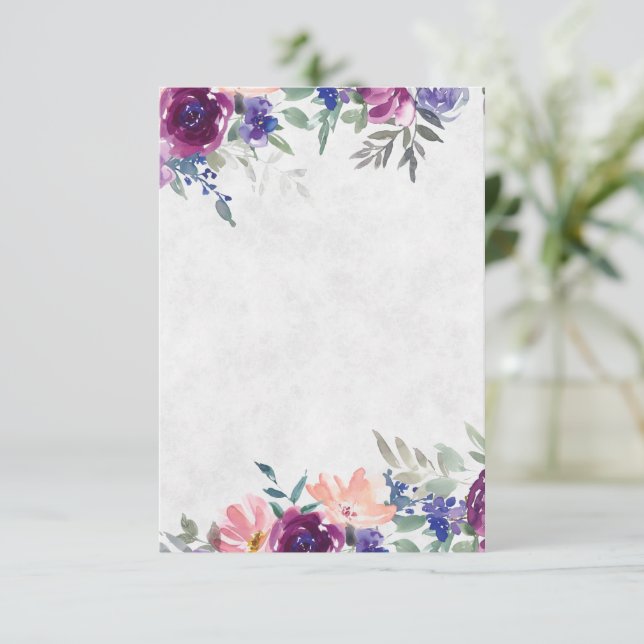Blank Budget Lila und orange Blumenhochzeit Einladung (Stehend Vorderseite)
