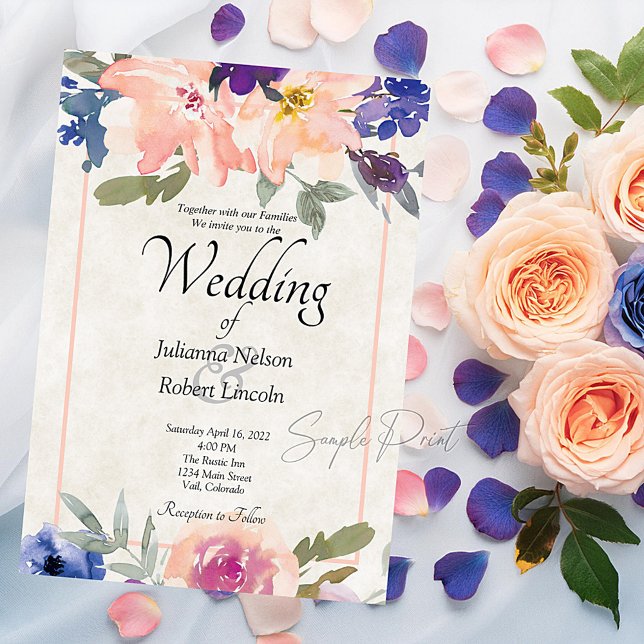 Blank Budget Orange und blauen Blumen Hochzeit Inv Einladung (Von Creator hochgeladen)